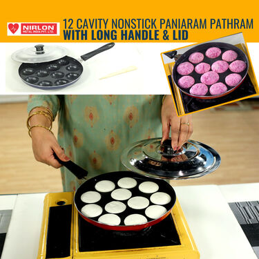 12 Cavity Nonstick Appam Patra with Long Handle & Lid (1AP3)