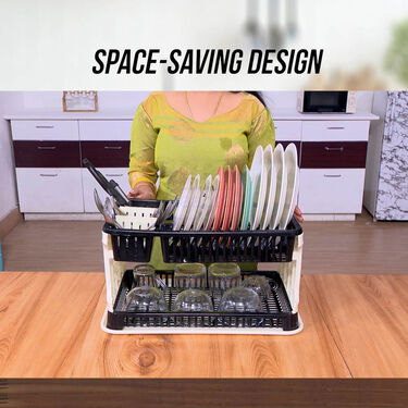 2 Layer Dish Rack With Water Drain Tray (1DR1)