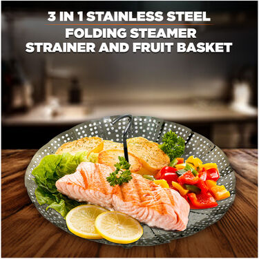3 in 1 Stainless Steel Folding Steamer, Strainer And Fruit Basket (SSFB)