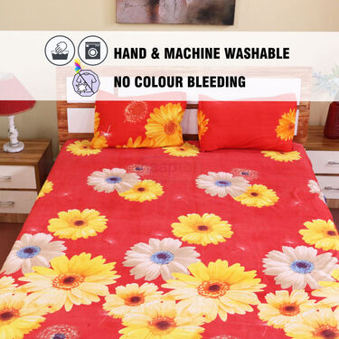 Floral Print Double Bed Sheet With 2 Pillow Cover Free (DBS11)