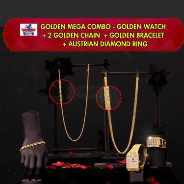 Golden Watch + 2 Chain + Bracelet + Ring (MGW2CBR10)