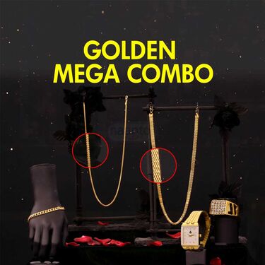 Golden Watch + 2 Chain + Bracelet + Ring (MGW2CBR10)