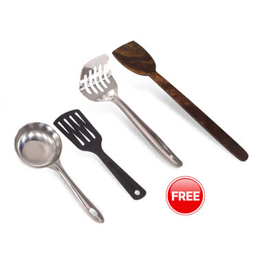 Jumbo Non Stick Dosa Tawa + Free Dosa Batter Spoon + Wooden & Nylon Spatula + Vegetable Masher (1PT1BS2)