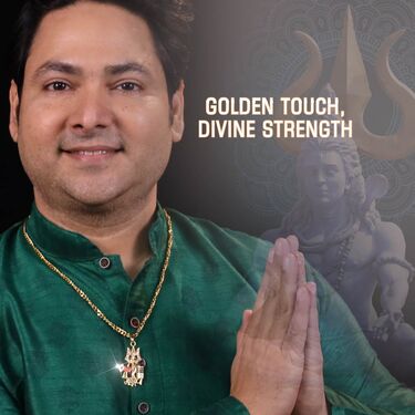 Golden Mahadev Trishul Damru Pendant + Golden Chain (MGJ48)