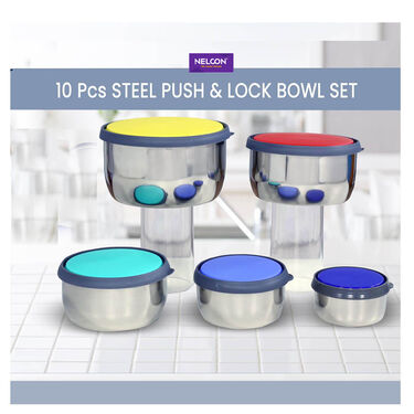 10 Pcs Steel Push & Lock Bowl Set