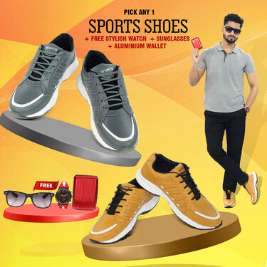 New Sports Shoes Pick Any 1 - Free Stylish Watch + Sunglasses + Aluminium Wallet (SW84)