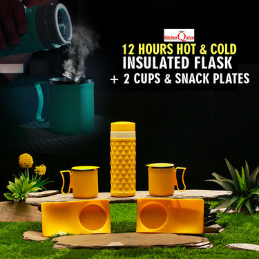 12 Hours Hot & Cold Insulated Flask + 2 Cups & Snack Plates (1F2C2SP)