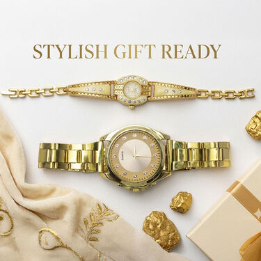 Men's Golden Watch With Free Ladies Designer Watch (MLGW18)