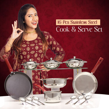 16 Pcs Stainless Steel Cook & Serve Set (16SSCS1)