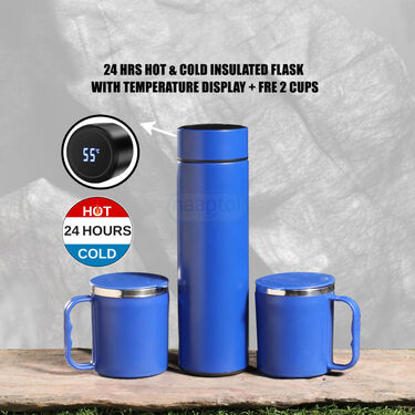 24 Hrs Hot & Cold Flask with Temperature Display + Free 2 Double Wall Cups (1TF2CF)