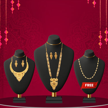 2 Golden Jewellery Sets with Free Golden Chain (2GJ1FC2)