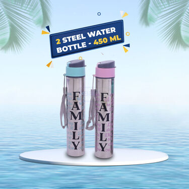 Pack of 2 Steel Water Bottle (450ml) + Free 1 Steel Water Bottle (350ml) - (2&1SWB)