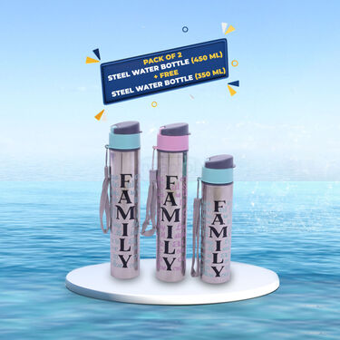 Pack of 2 Steel Water Bottle (450ml) + Free 1 Steel Water Bottle (350ml) - (2&1SWB)