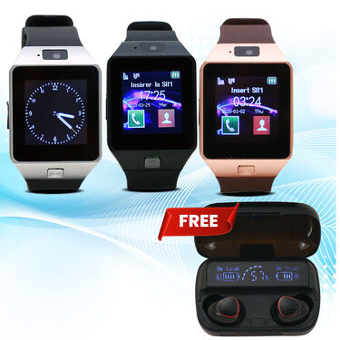 3 in 1 Smart Mobile Watch + Free Wireless Bluetooth Earpods with Charging Case & Inbuilt Powerbank (BCSW10)