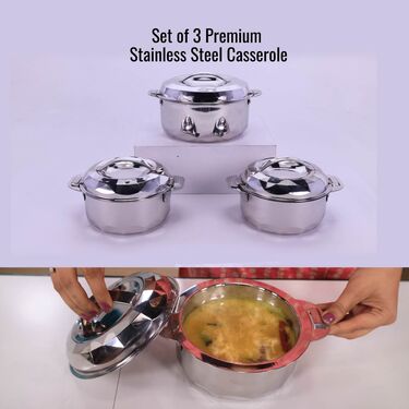 Set Of 3 Stainless Steel Casseroles (3SC4)