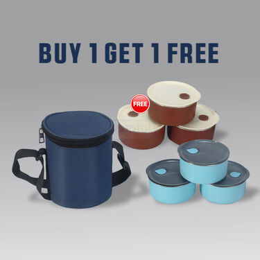 3 Pcs Vacuum Insulated Lunch Box With Round Bag - Buy 1 Get 1 Free (3ILB1)