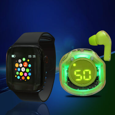 Bluetooth Calling Smart Watch + Colorful Bluetooth Earpods With Inbuilt Screen And light (BCSW16)