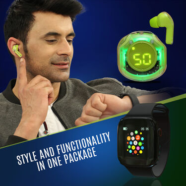 Bluetooth Calling Smart Watch + Colorful Bluetooth Earpods With Inbuilt Screen And light (BCSW16)