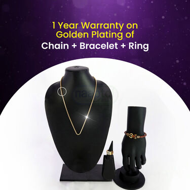 Golden Watch +  Golden Chain Pendant + Om leatheate Bracelet + Ring  (MGWCBR19)