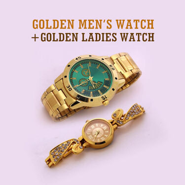 Mens Golden Watch with Free Ladies Designer Watch (MLGW10)