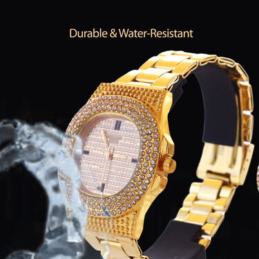 Mens Austrian Diamond Golden Watch With Free Ladies Designer Watch (MLGW14)