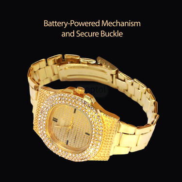 Mens Austrian Diamond Golden Watch With Free Ladies Designer Watch (MLGW14)