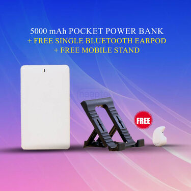 5000 mAh Pocket Power Bank + FREE Single Bluetooth Earpod + FREE Mobile Stand (PB18)