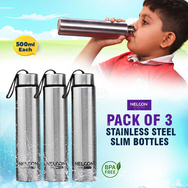 Pack of 3 Stainless Steel Slim Bottles - 500ML (3B2)
